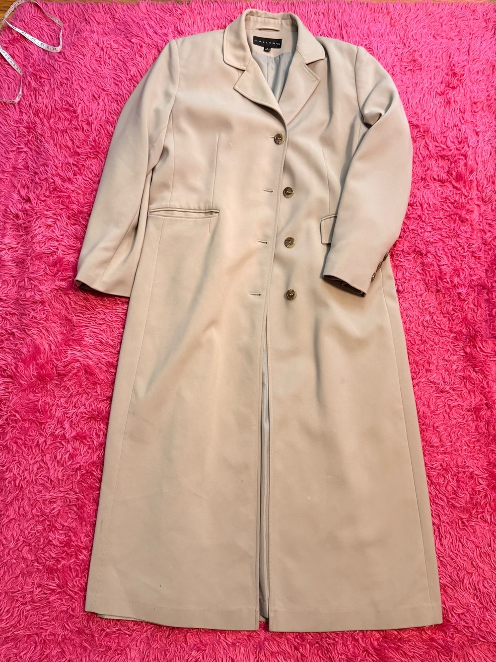 Jones New York Beige Long Single-Breasted Maxi Coat